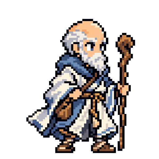 Pixel-art fantasy character representing Alpine Linux: The Ascetic.