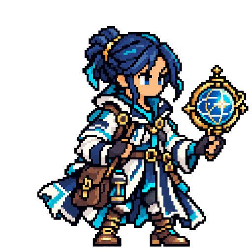 Pixel-art fantasy character representing Bluefin: The Navigator.
