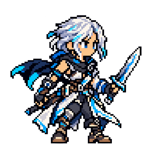 Pixel-art fantasy character representing CachyOS: The Strider.
