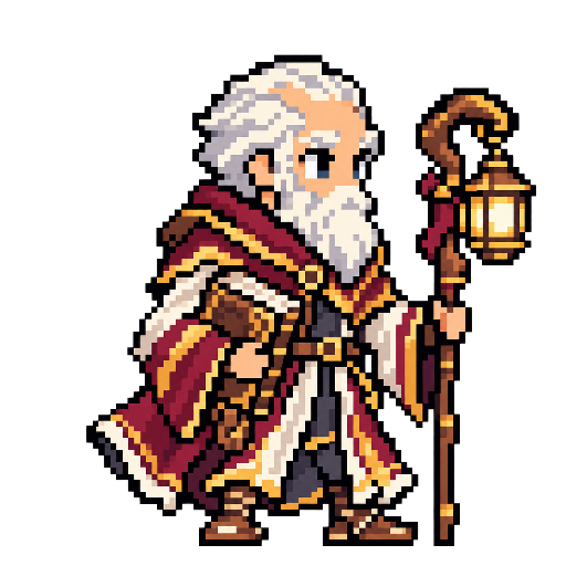 Pixel-art fantasy character representing Debian: The Steward.