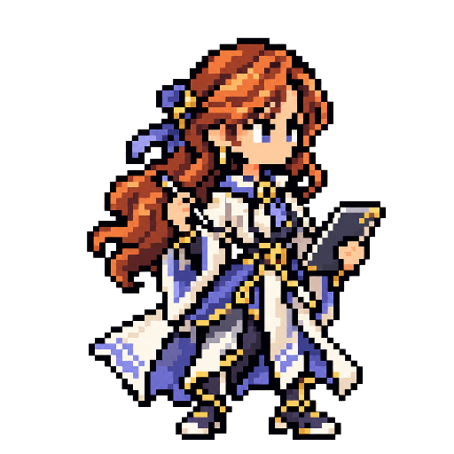 Pixel-art fantasy character representing elementary OS: The Aesthete.