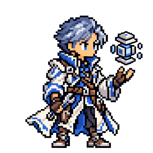 Pixel-art fantasy character representing Fedora Silverblue: The Artificer.