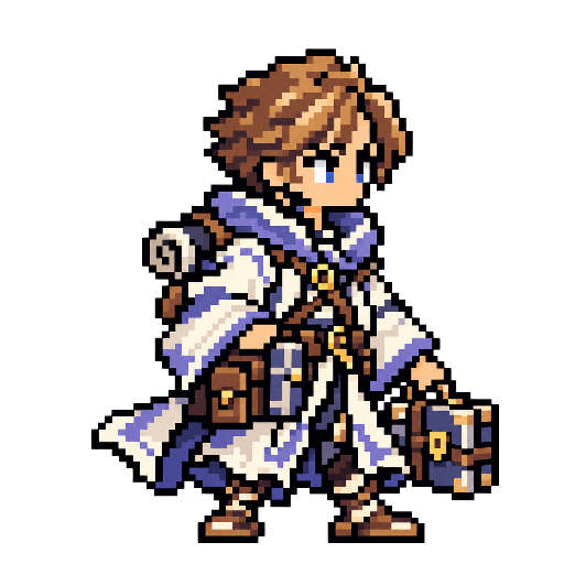 Pixel-art fantasy character representing Vanilla OS: The Wayfarer.